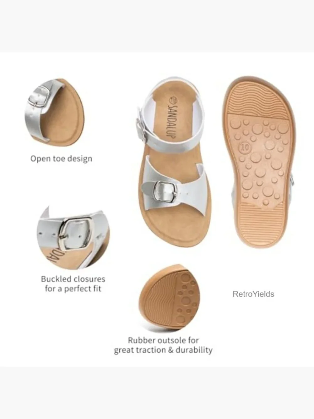Toddler Sandals with Double Buckle - Adjustable, Lightweight, Non-Slip